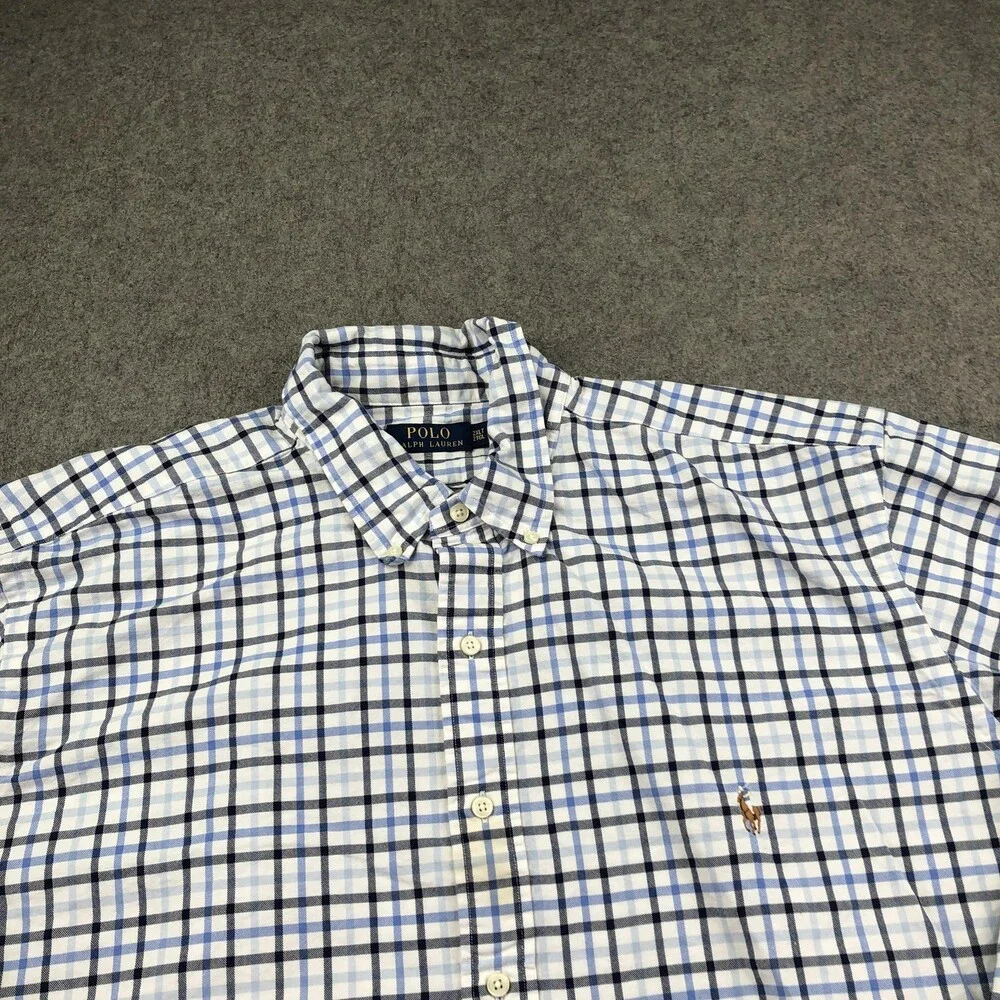 Polo Ralph Lauren Shirt Mens 2XLT Blue Plaid Long Sleeve Button Down Cotton